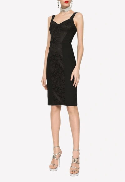 Dolce & Gabbana Midi Corsetry Powernet Lace Dress In Black