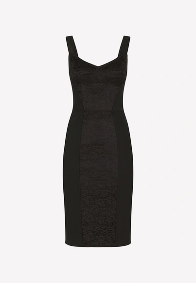 Dolce & Gabbana Midi Corsetry Powernet Lace Dress In Black