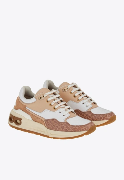 Ferragamo Cosma Low Leather Sneaker In Beige