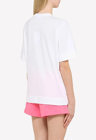 Shop Ganni Cotton Crewneck T-shirt In White