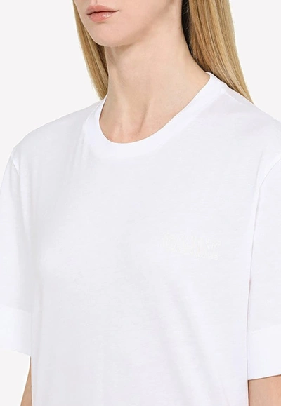 Shop Ganni Cotton Crewneck T-shirt In White
