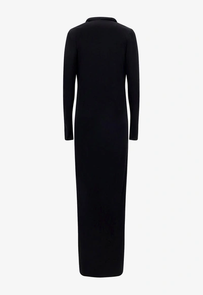 Versace Draped Turtleneck Long-sleeve Cady Gown In Black