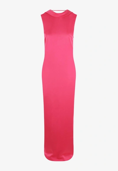 Shop Versace Cowl Sleeveless Maxi Dress In Pink