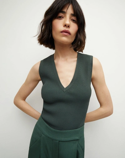 Shop Veronica Beard Sid Sleeveless Pullover In Forest Green
