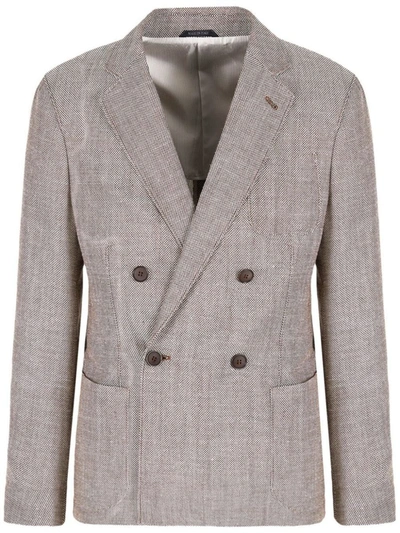 Shop Giorgio Armani Upton Line Double-breasted Jacket Clothing In Brown