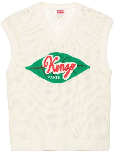Shop Kenzo Knitted Vest Clothing In Nude & Neutrals