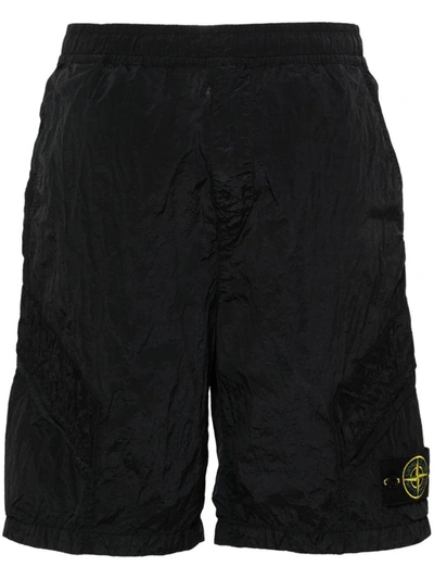 Shop Stone Island Wrinkled Effect Bermuda Shorts Clothing In Black
