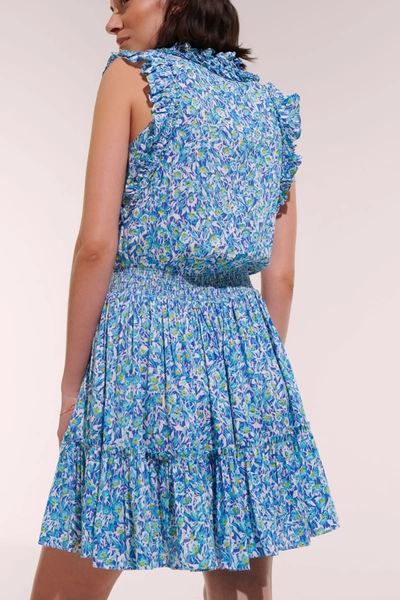 Shop Poupette St Barth Mini Dress Triny In Blue Ocean Flowers