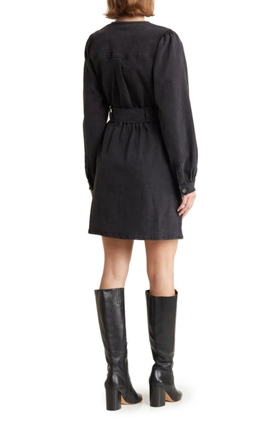 Shop Habitual Long Sleeve Belted Denim Dress In Washed Black