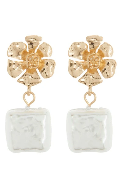 Shop Melrose And Market Imitation Square Pearl Flower Earrings In White- Gold