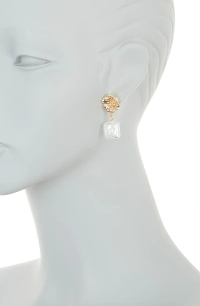 Shop Melrose And Market Imitation Square Pearl Flower Earrings In White- Gold