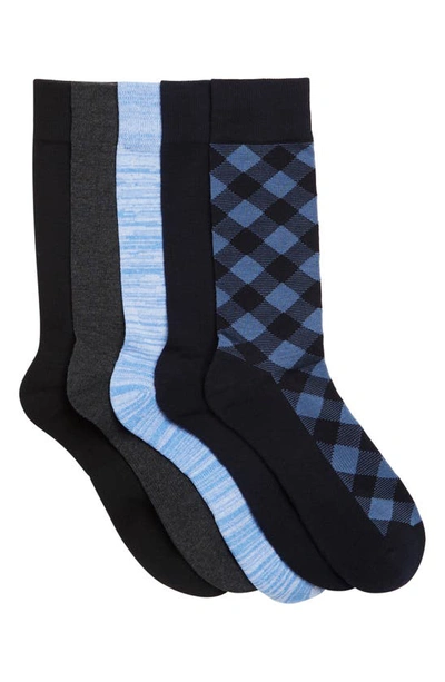 Shop Nordstrom Rack Patterned 5-pack Crew Socks In Blue Buffalo Check Multi