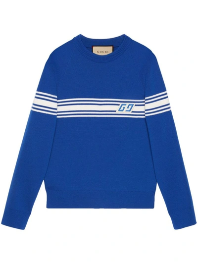 Shop Gucci Sweaters In Blue/ivory/mix