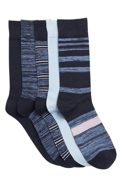 Shop Nordstrom Rack Ultrasoft Patterned 5-pack Crew Socks In Navy -blue Multi
