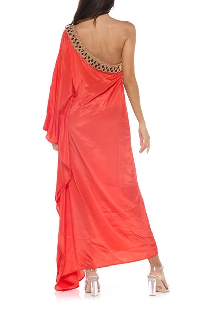 Ranee's Embellished One-shoulder Long Sleeve Cover-up Dress In Red