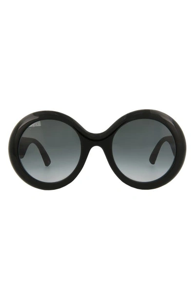 Shop Gucci 53mm Round Sunglasses In Shiny Black