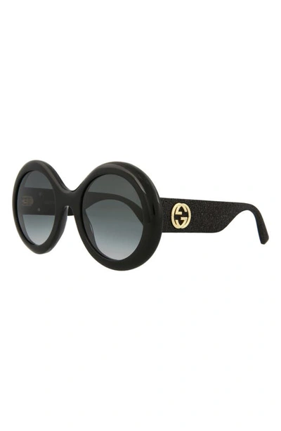 Shop Gucci 53mm Round Sunglasses In Shiny Black