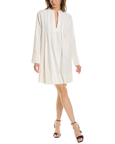 Shop Vince Trapeze Pleat Linen-blend Mini Dress In White