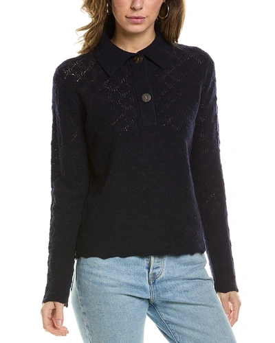 Shop Vince Lace Stitch Polo Wool & Cashmere-blend Sweater In Blue