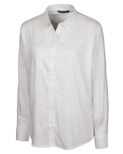 Shop Cutter & Buck Ladies' Windward Twill Long Sleeve Shirt In White