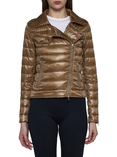 Herno Ultralight Nylon Biker Down Jacket In Brown