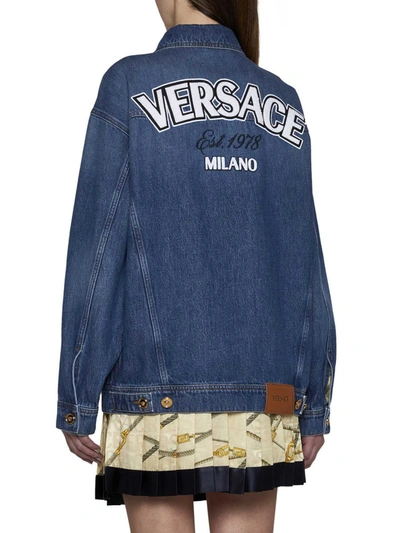 Shop Versace Coats In Medium Blue