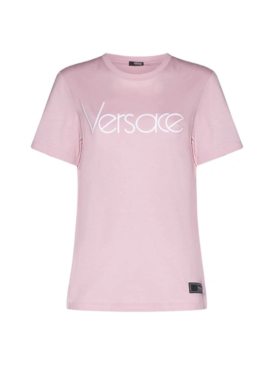 Shop Versace T-shirts And Polos In Pink White