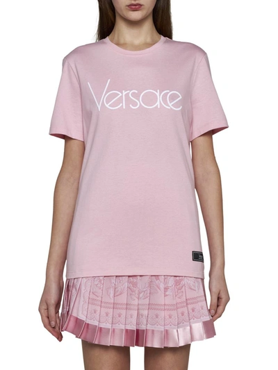 Shop Versace T-shirts And Polos In Pink White