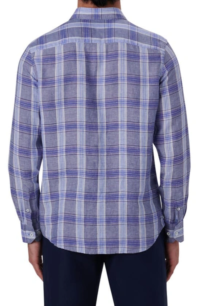 Shop Bugatchi Plaid Linen Button-up Shirt In Denim