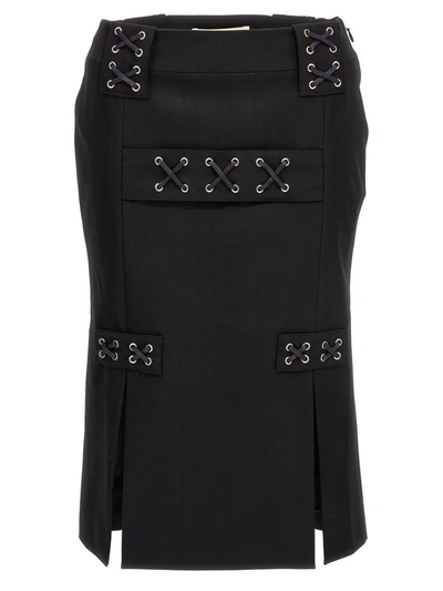 Alessandra Rich Lace-up Skirt With Fitted Silhouette And Slits In Black