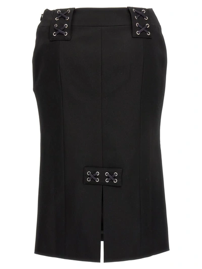 Alessandra Rich Lace-up Skirt With Fitted Silhouette And Slits In Black