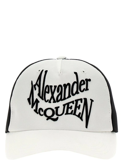 Shop Alexander Mcqueen 'warped Logo' Baseball Cap In White/black