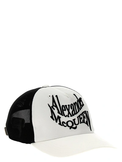 Shop Alexander Mcqueen 'warped Logo' Baseball Cap In White/black