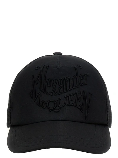 Shop Alexander Mcqueen 'warped Logo' Baseball Cap In Black