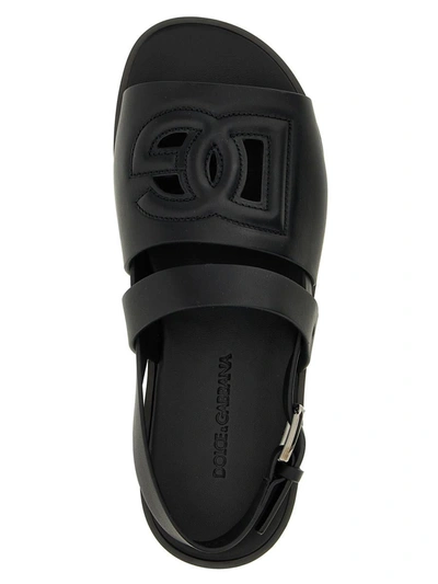 Dolce & Gabbana Leather Sandals Flat Sole Open Toe In Black