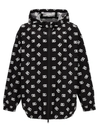 Dolce & Gabbana Quilted Nylon Jacket With Hood And Dg Logo Print In White/black