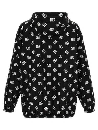 Dolce & Gabbana Quilted Nylon Jacket With Hood And Dg Logo Print In White/black