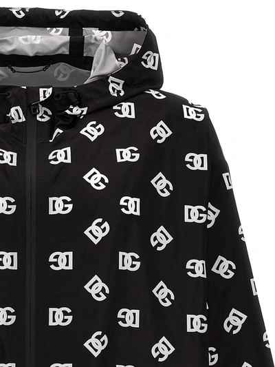 Dolce & Gabbana Quilted Nylon Jacket With Hood And Dg Logo Print In White/black