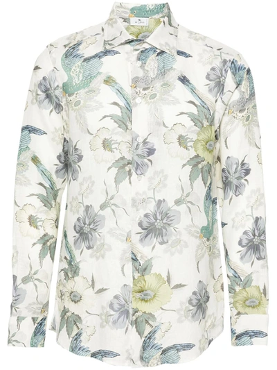 Shop Etro Flowered Shirt In Grey