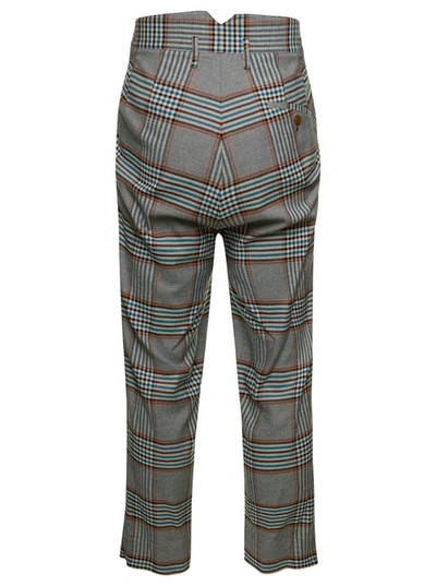 Shop Vivienne Westwood Grey High-waisted Pants With Check Motif In Viscose And Wool Blend Man In Blu