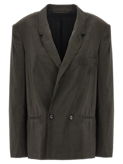 Shop Lemaire Double-breasted Blazer In Brown