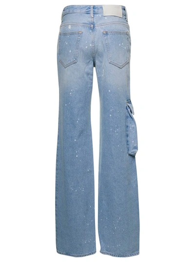 Shop Off-white Light Blue Jeans With Cargo Pocket And Paint Stains In Cotton Denim Woman