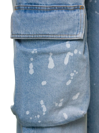 Shop Off-white Light Blue Jeans With Cargo Pocket And Paint Stains In Cotton Denim Woman