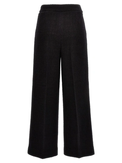 Moschino Wide-leg Textured Fabric Elastic Waistband Pants In Black