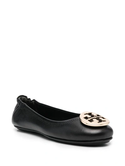 Shop Tory Burch Minnie Travel Ballet With Metal Logo Shoes In Black