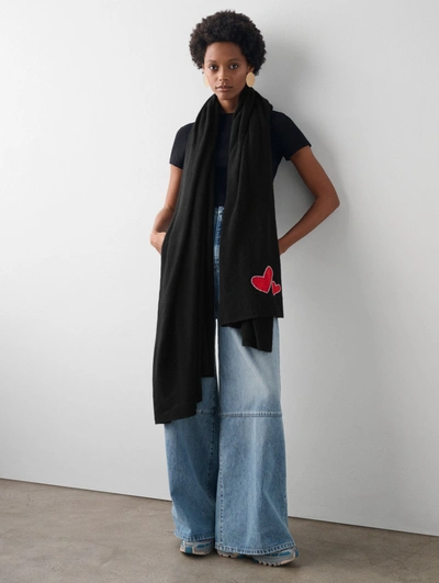 Shop White + Warren Cashmere Embroidered Heart Travel Wrap In Black Combo