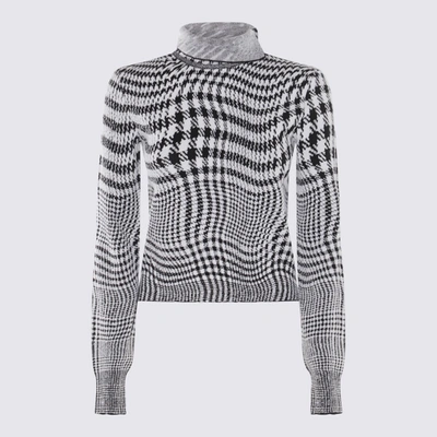 Shop Burberry White And Black Wool Blend Jumper In Monochrome Ip Pttn