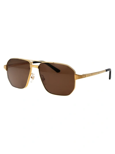 Shop Cartier Sunglasses In 003 Gold Gold Brown