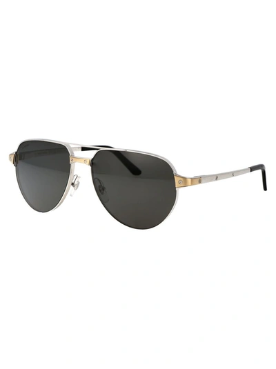 Shop Cartier Sunglasses In 001 Silver Silver Smoke
