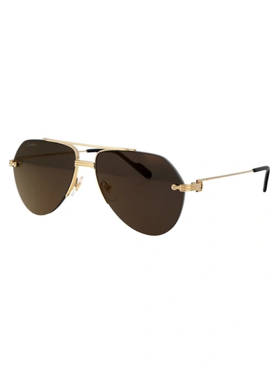 Shop Cartier Sunglasses In 005 Gold Gold Grey